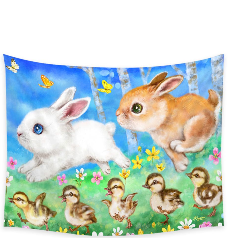Cute Kids Decor Tapestry Art Designs Ducklings and Bunnies