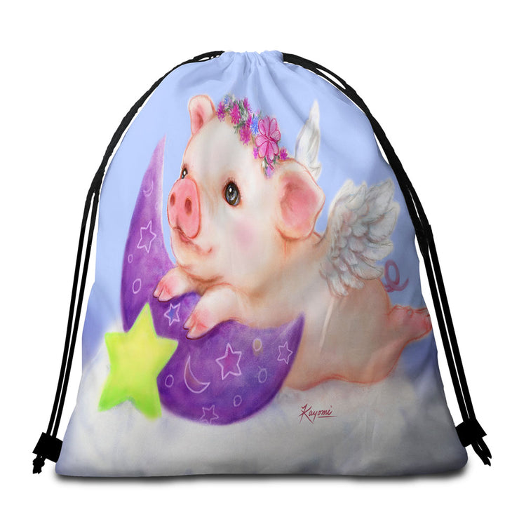 Cute Kids Design Purple Moon Angel Pig Beach Towel Bags