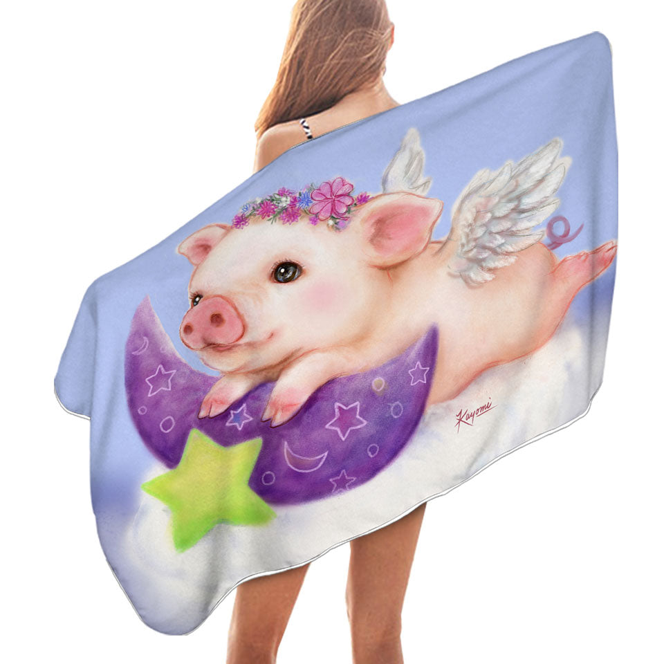 Cute Kids Design Purple Moon Angel Pig Beach Towels