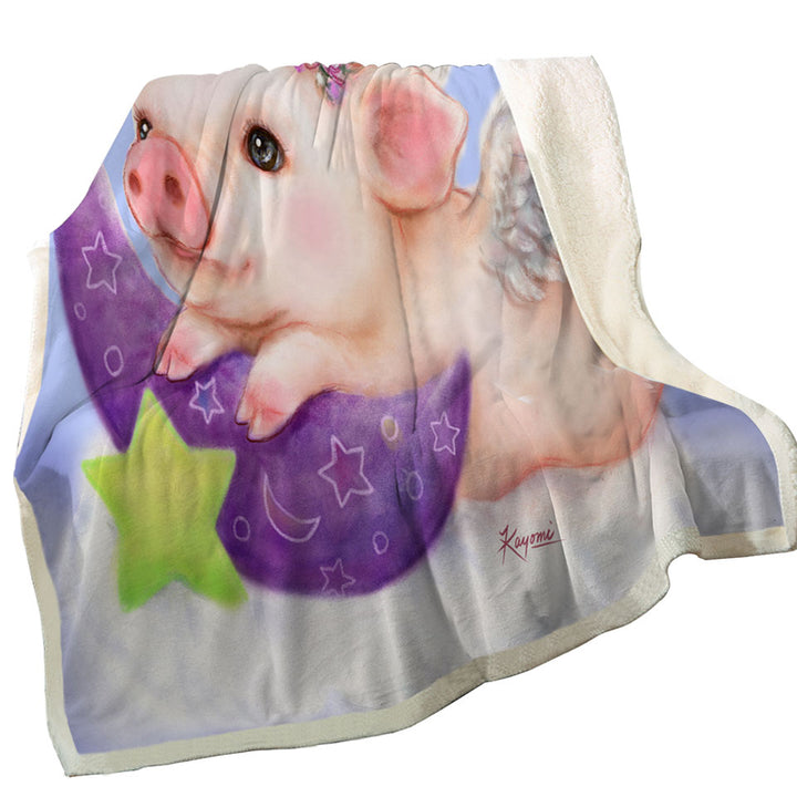 Cute Kids Design Purple Moon Angel Pig Couch Throws