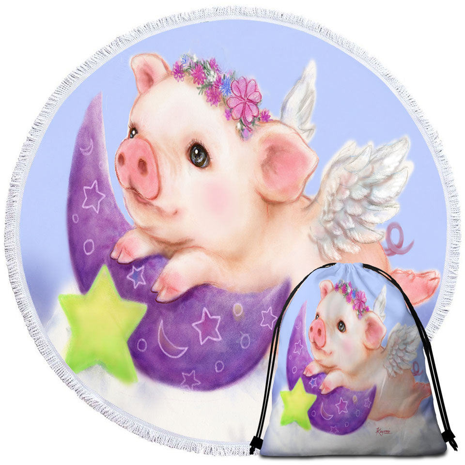 Cute Kids Design Purple Moon Angel Pig