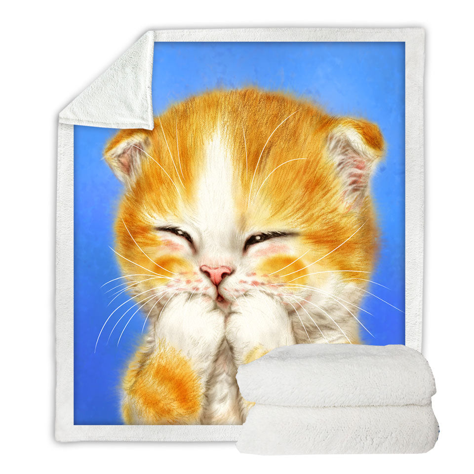 Cute Kids Fleece Blankets Designs Adorable Shy Ginger Cat