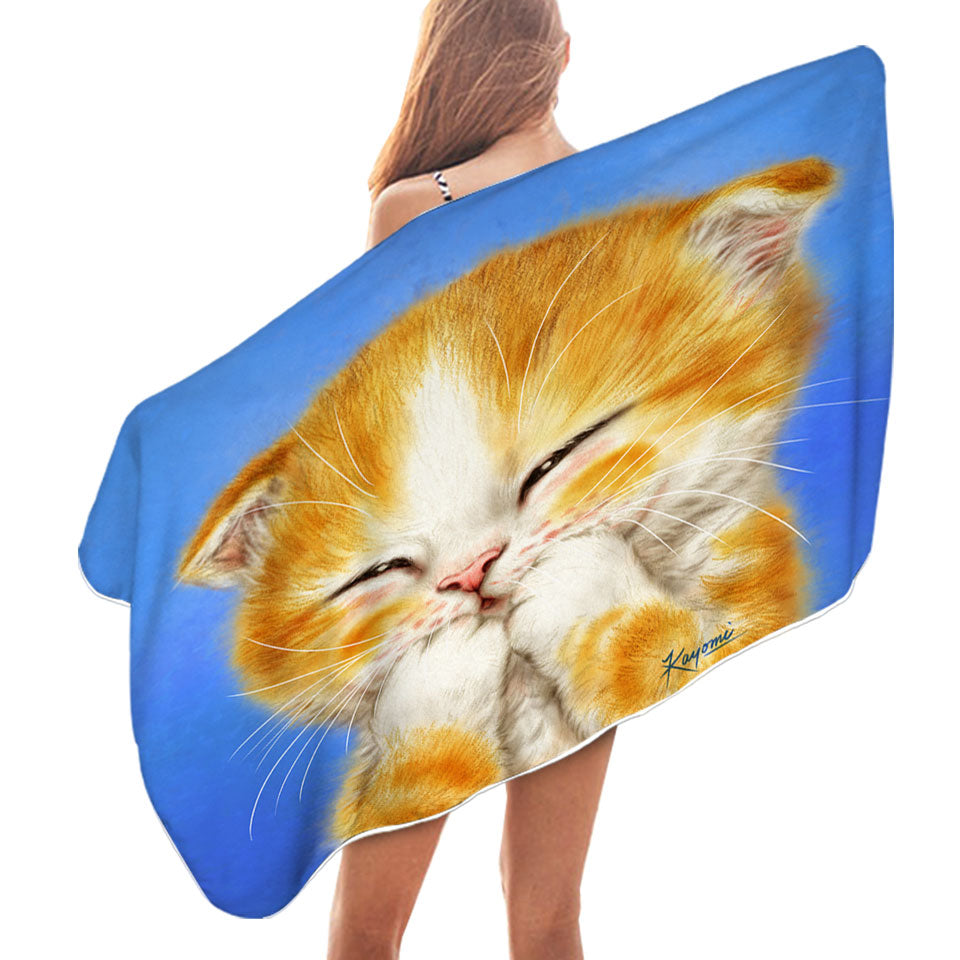 Cute Kids Pool Towels Designs Adorable Shy Ginger Cat