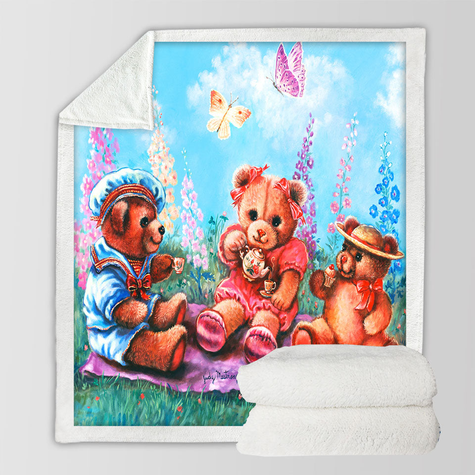 products/Cute-Kids-Sherpa-Blankets-Vintage-Art-Painting-the-Teddy-Bear-Picnic