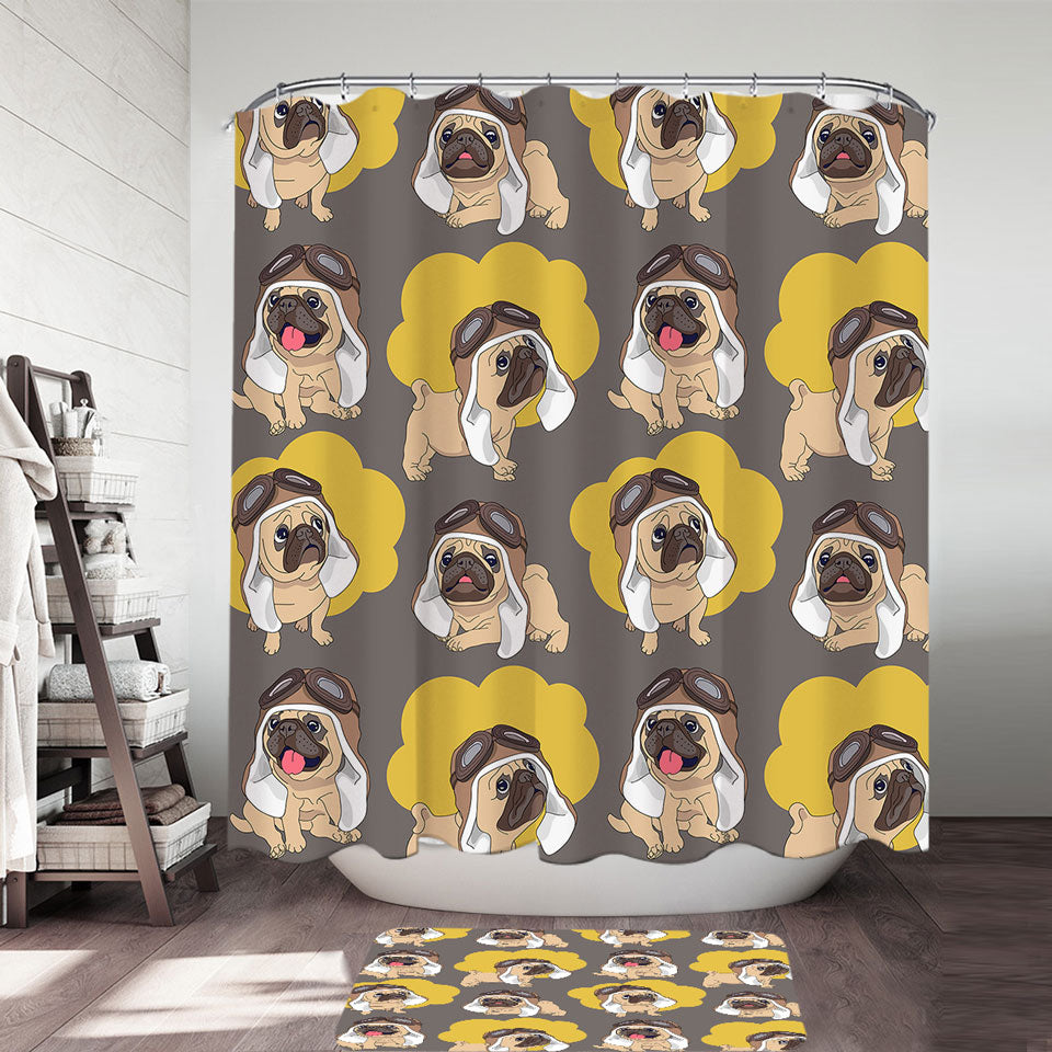 Cute Kids Shower Curtains Pilot Pug