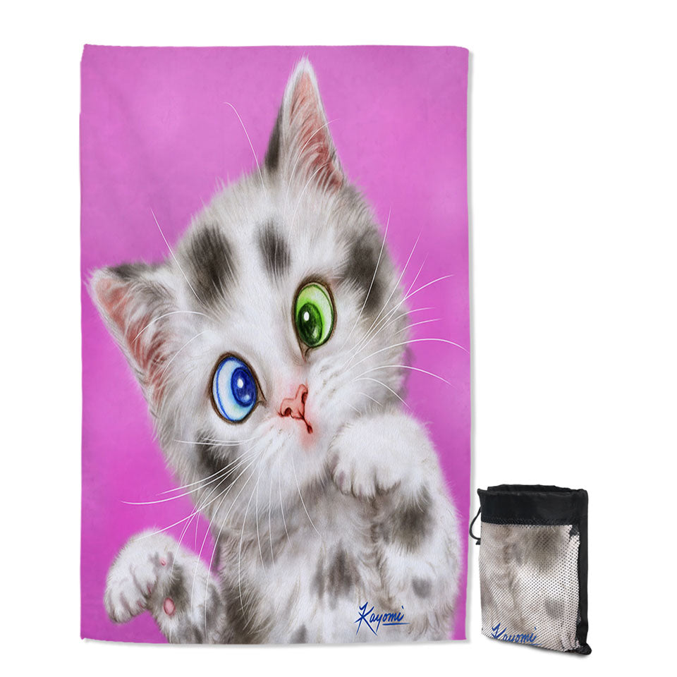 Cute Kids Swimming Towels Cats Art Spotted Tabby White Kitten