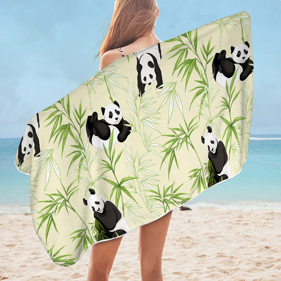 Cute Kids Swimming Towels Pandas and Bamboo