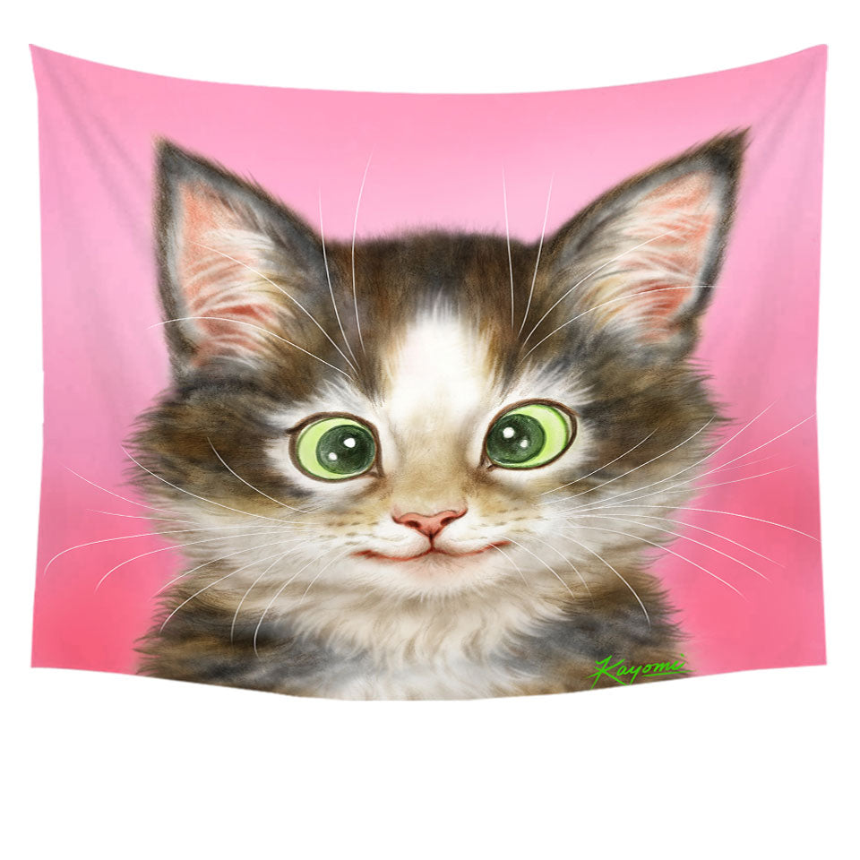 Cute Kids Tapestry Wall Decor Cats Drawings Sweet Black Brown Kitten