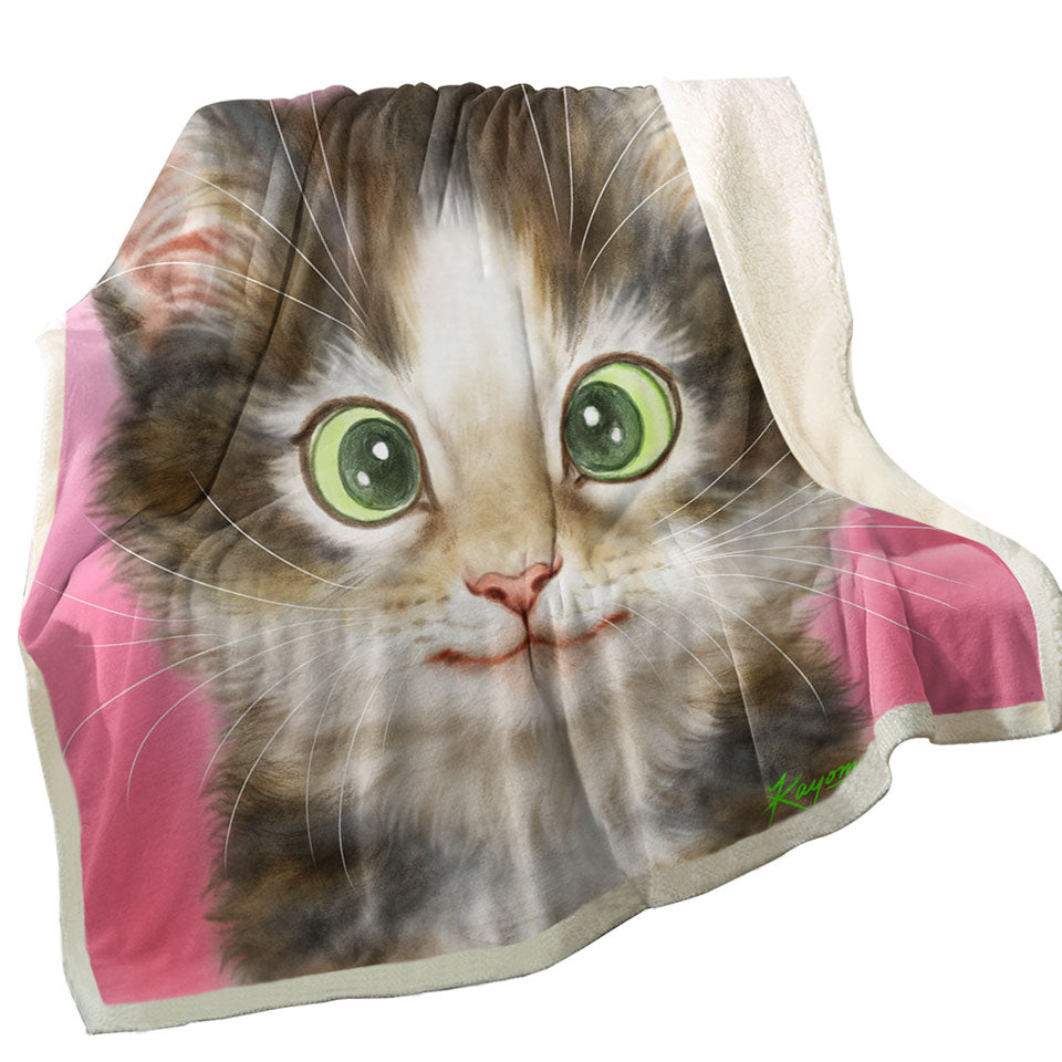 Cute Kids Throw Blankets Cats Drawings Sweet Black Brown Kitten