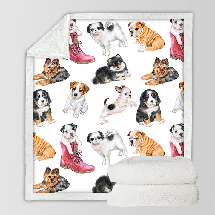 Cute Kids Throw Blankets with Dogs Puppies