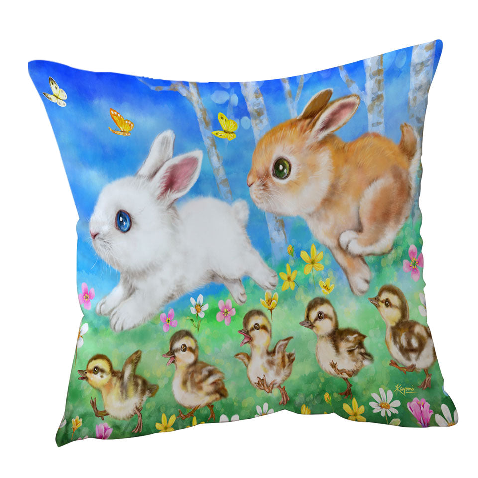 Cute Kids Throw Pillows Art Designs Ducklings and Bunnies