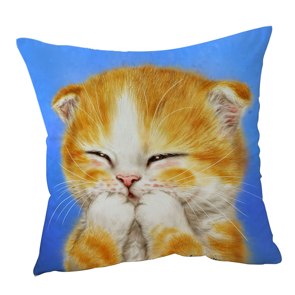Cute Kids Throw Pillows Designs Adorable Shy Ginger Cat