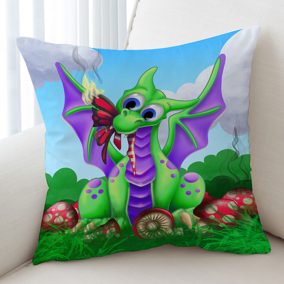 Cute Kids Throw Pillows Mushroom and Dragon