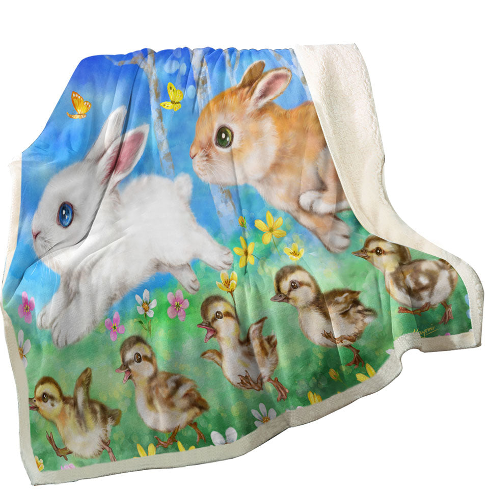 Cute Kids Throws Art Designs Ducklings and Bunnies