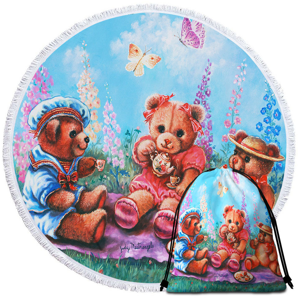 Cute Kids Travel Beach Towel Vintage Art Painting the Teddy Bear Picnic