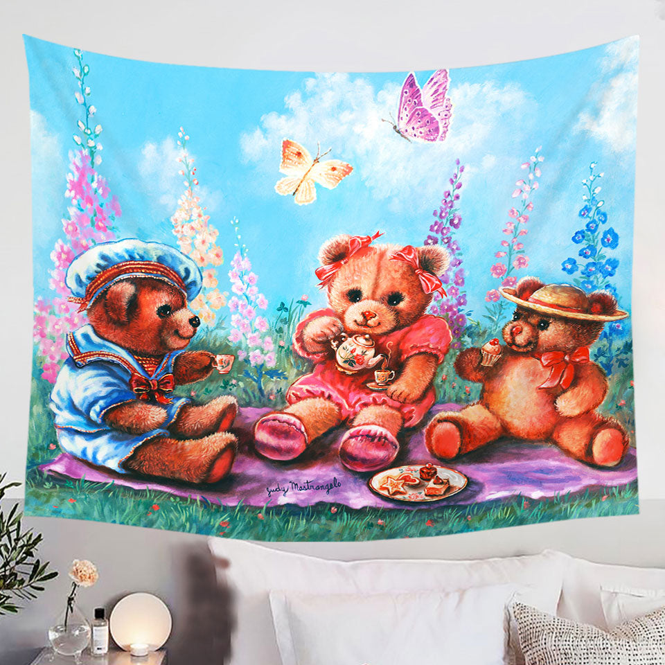 Cute-Kids-Wall-Decor-Tapestries-Vintage-Art-Painting-the-Teddy-Bear-Picnic