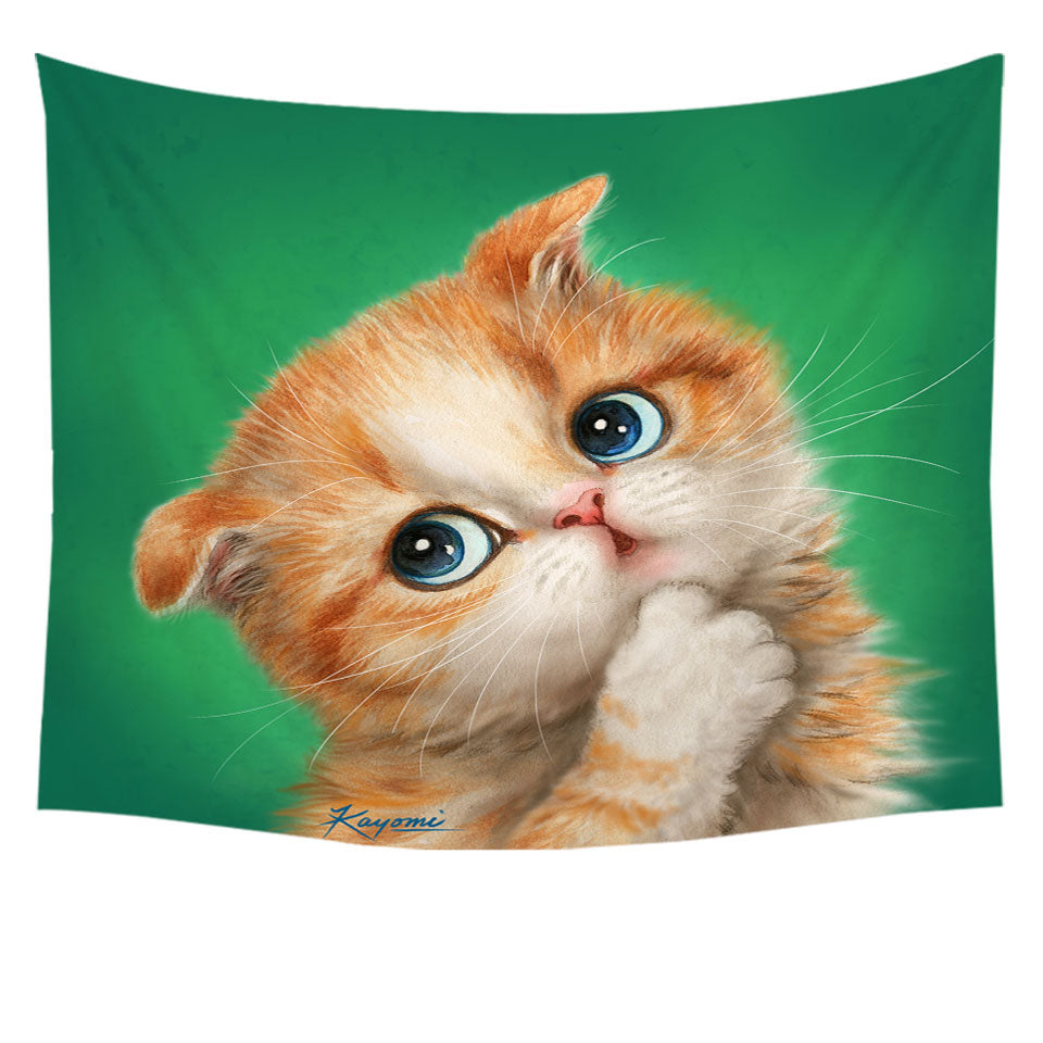 Cute Kids Wall Decor Tapestry Innocent Ginger Kitty Cat