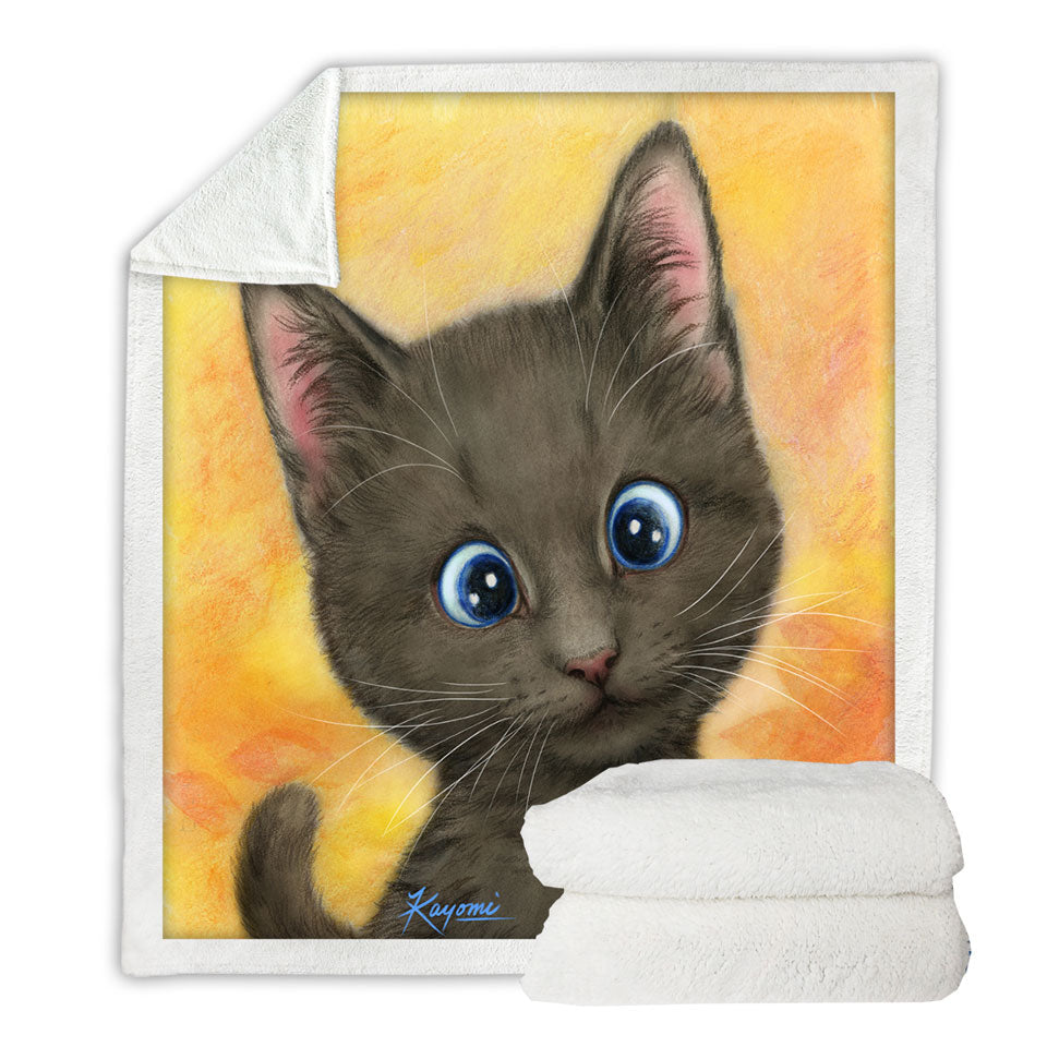 Cute Kittens Art Silly Blue Eyes Cat Couch Throws