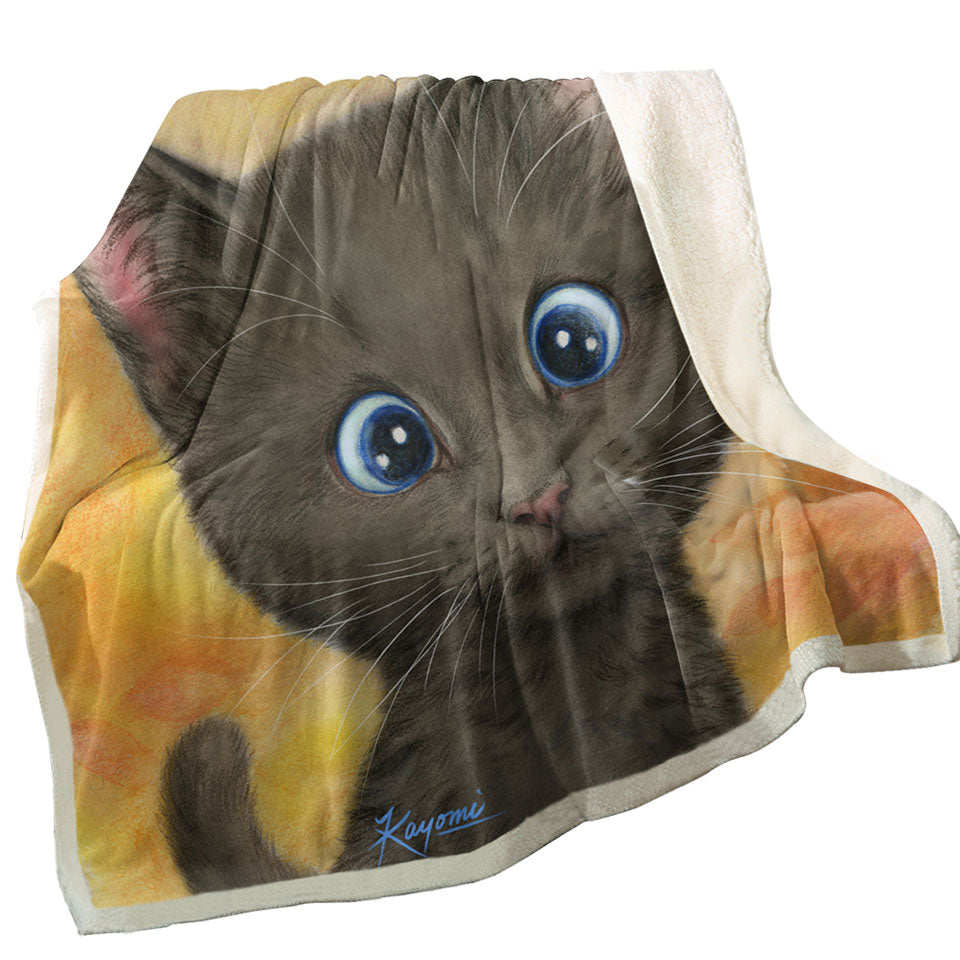 Cute Kittens Art Silly Blue Eyes Cat Lightweight Blankets