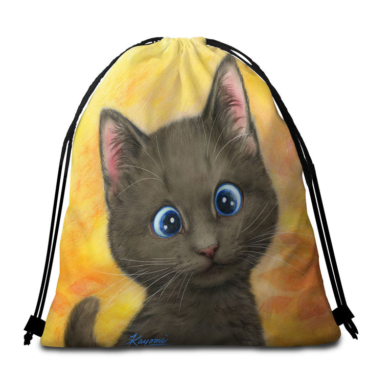 Cute Kittens Art Silly Blue Eyes Cat Packable Beach Towel