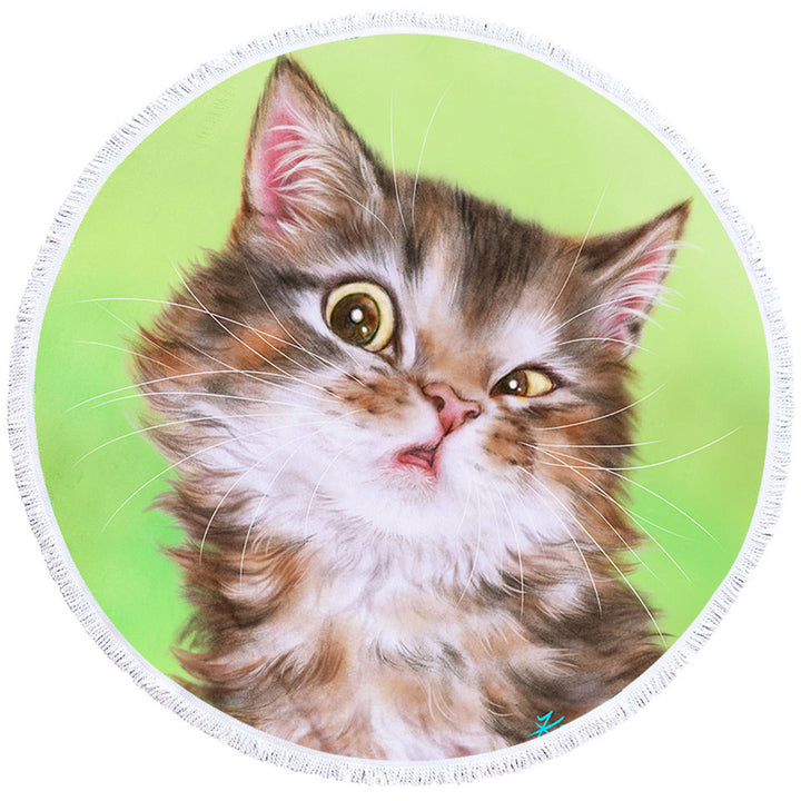 Cute Kittens Beach Towels Paintings Brownish Tabby Kitty Cat