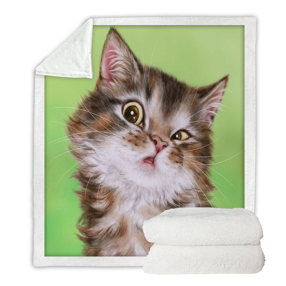 Cute Kittens Fleece Blankets Paintings Brownish Tabby Kitty Cat