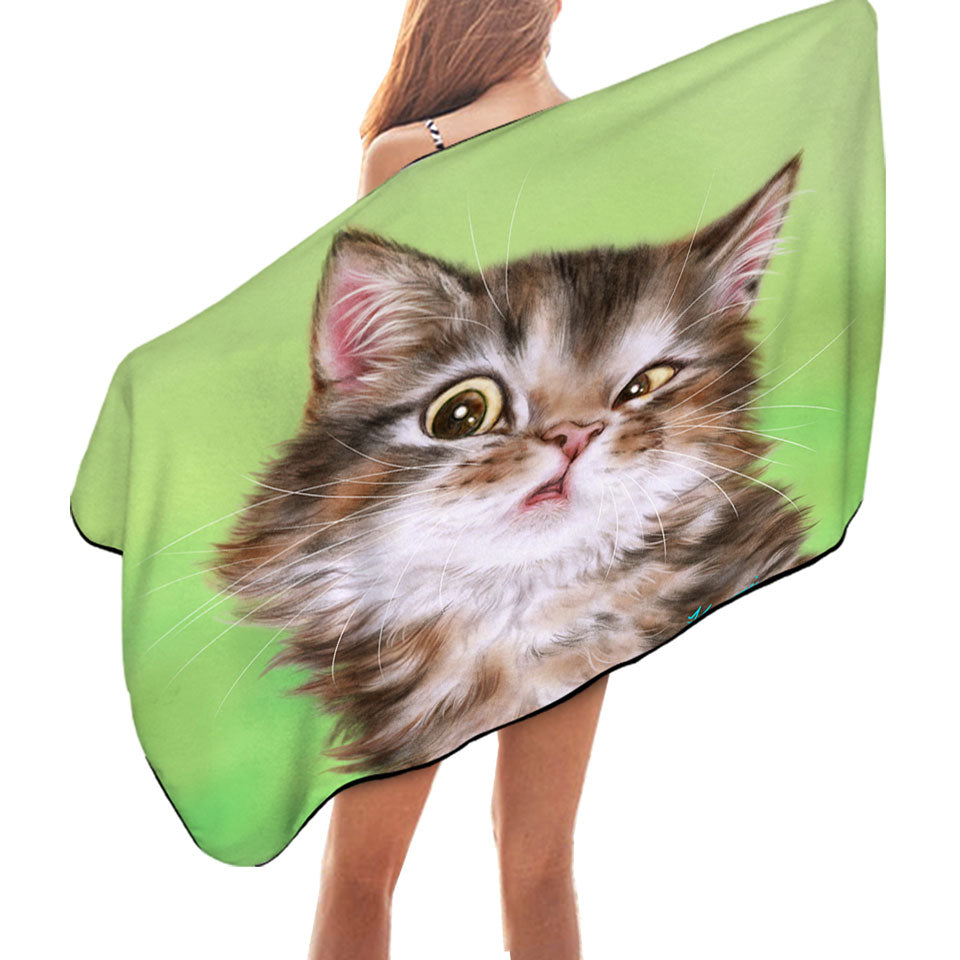 Cute Kittens Microfibre Beach Towels Paintings Brownish Tabby Kitty Cat