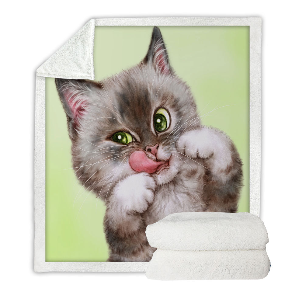 Cute Kittens Sherpa Blanket Drawings Brownish Tabby Kitty Cat