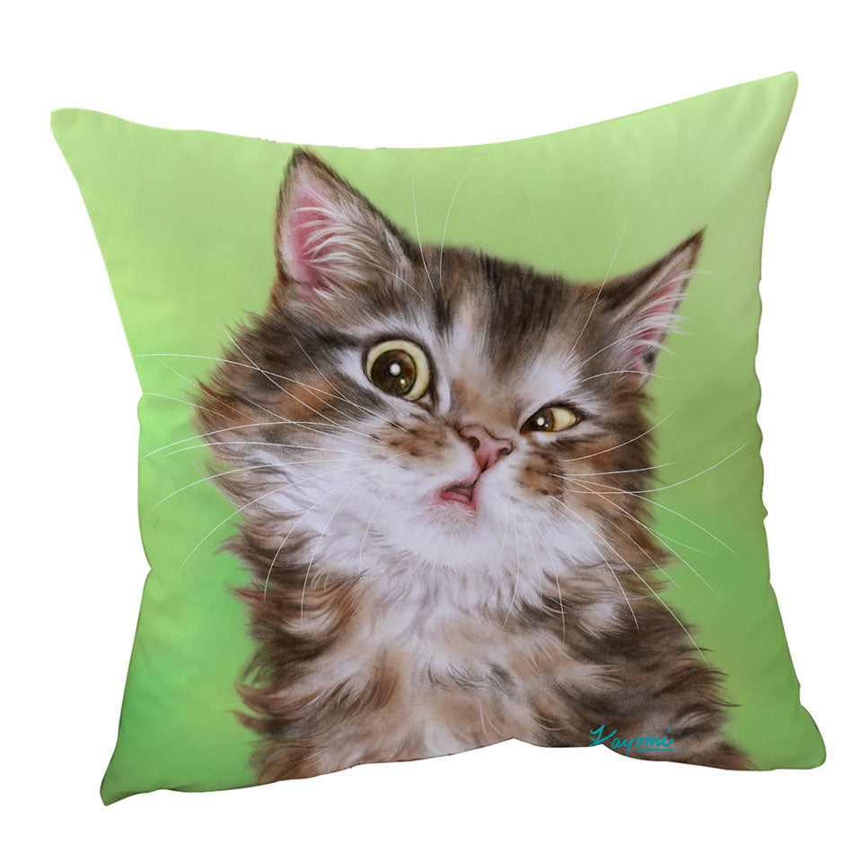Cute Kittens Throw Pillows Paintings Brownish Tabby Kitty Cat