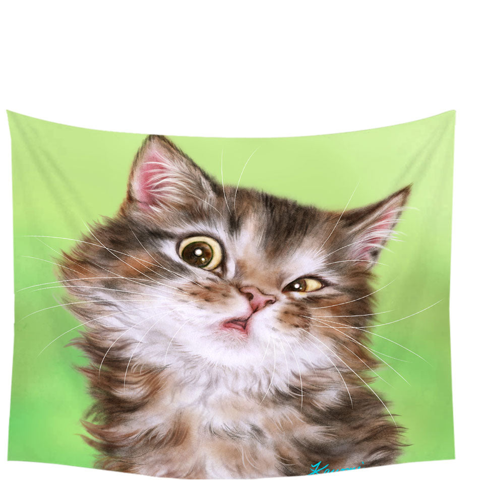 Cute Kittens Wall Decor Paintings Brownish Tabby Kitty Cat Tapestry