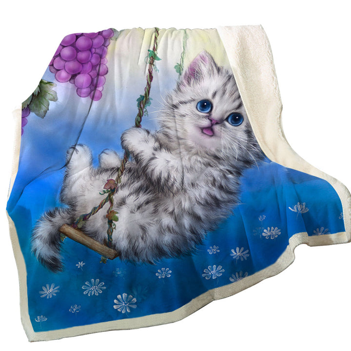 Cute Kitty Cat Swinging in the Grape Vineyard Sherpa Blanket