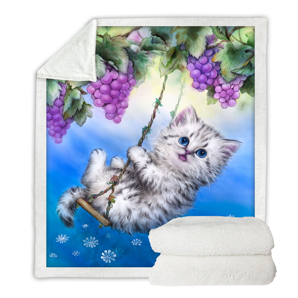 Cute Kitty Cat Swinging in the Grape Vineyard Throws