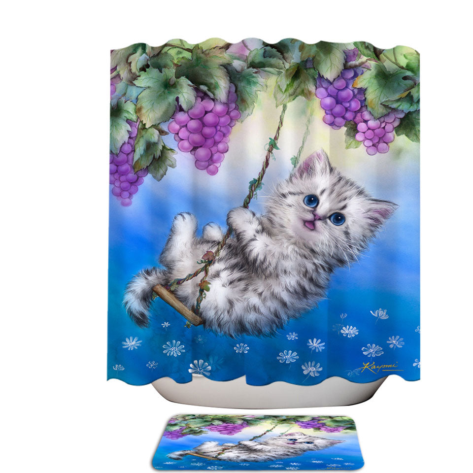 Cute Kitty Cat Swinging in the Grape Vineyard shower Curtain