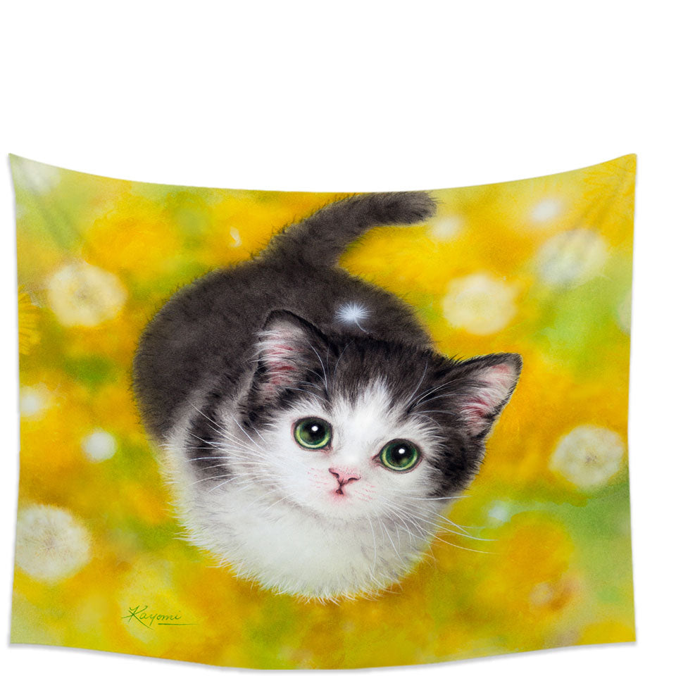 Cute Kitty Cat in the Dandelion Flower Garden Wall Decor