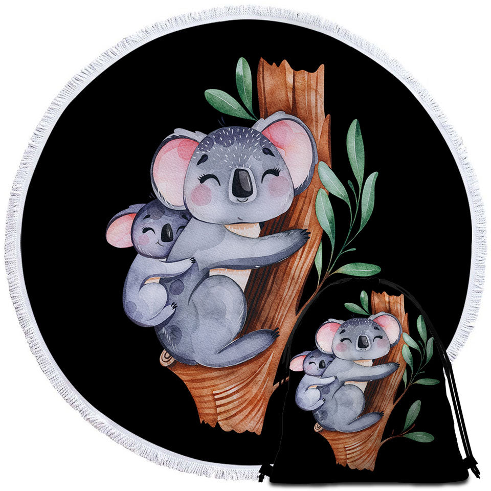 Cute Koalas Round Beach Towel for Kids