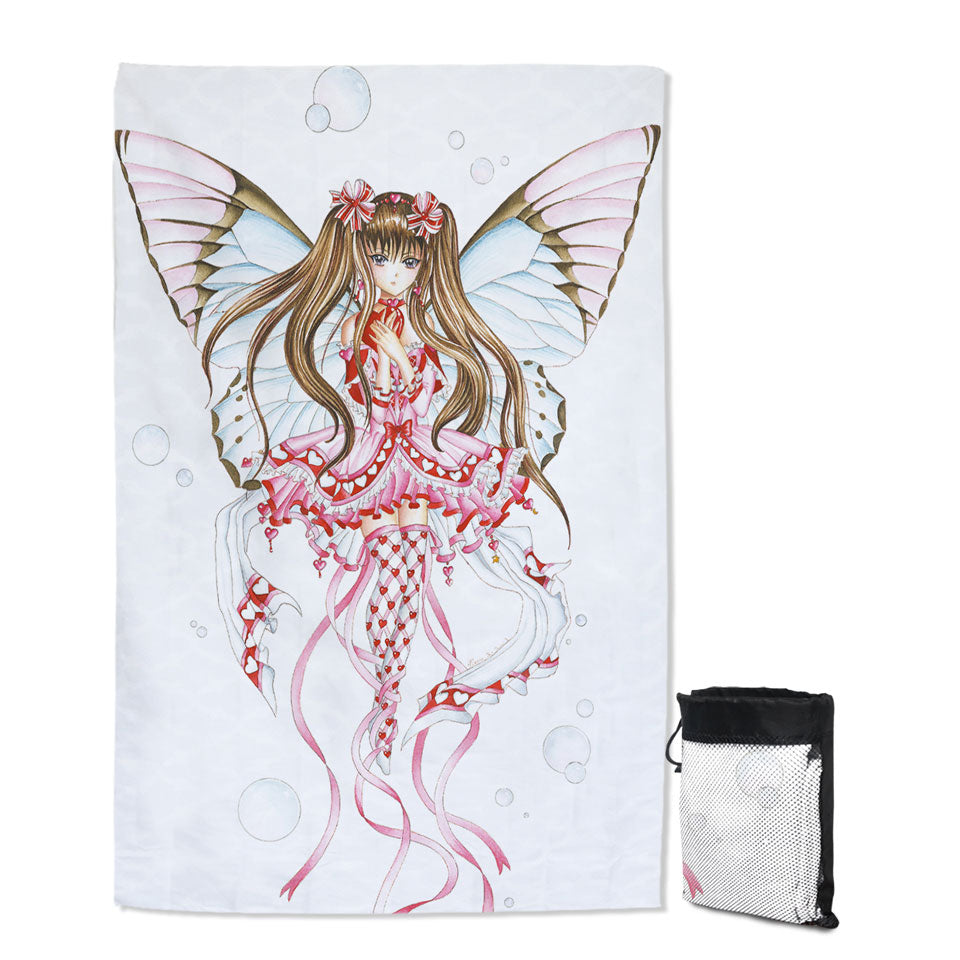 Cute Lightweight Beach Towel Fantasy Art Pink Champagne Butterfly Girl