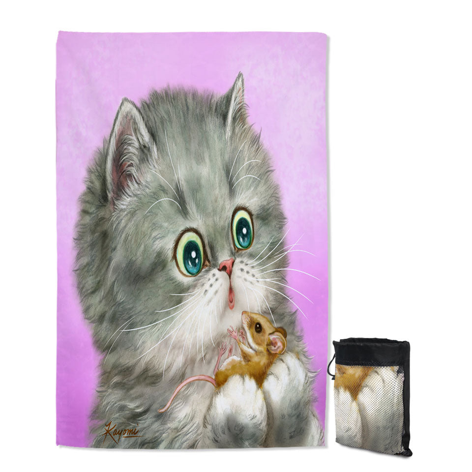 Cute Lightweight Beach Towel Friends Baby Cat and Mouse