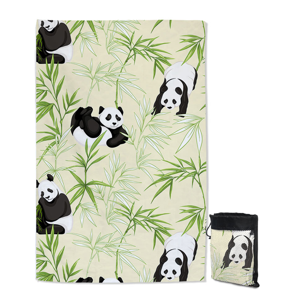 Cute Lightweight Beach Towel Pandas and Bamboo