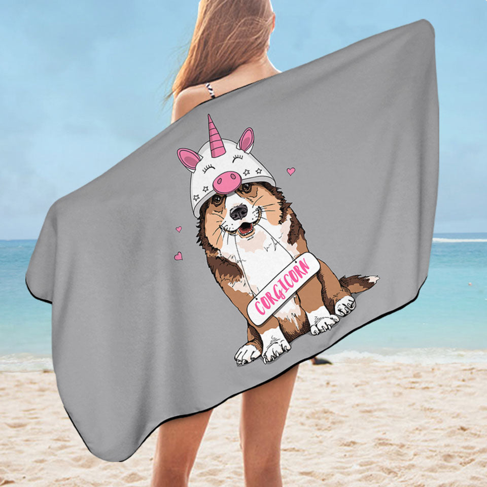 Cute Lightweight Beach Towels Corgi Dog as A Unicorn Corgicorn