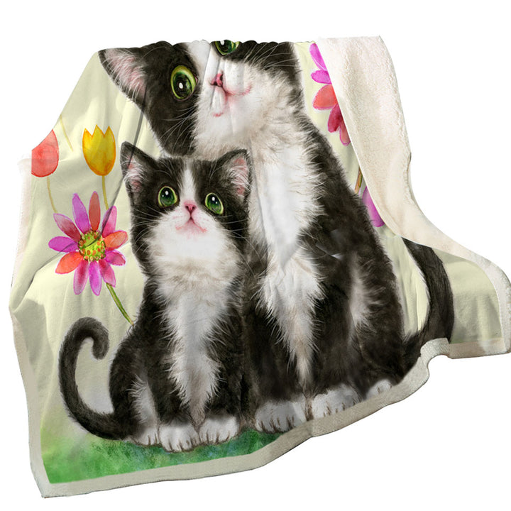 Cute Lightweight Blankets Black and White Cats Mother and Daughter