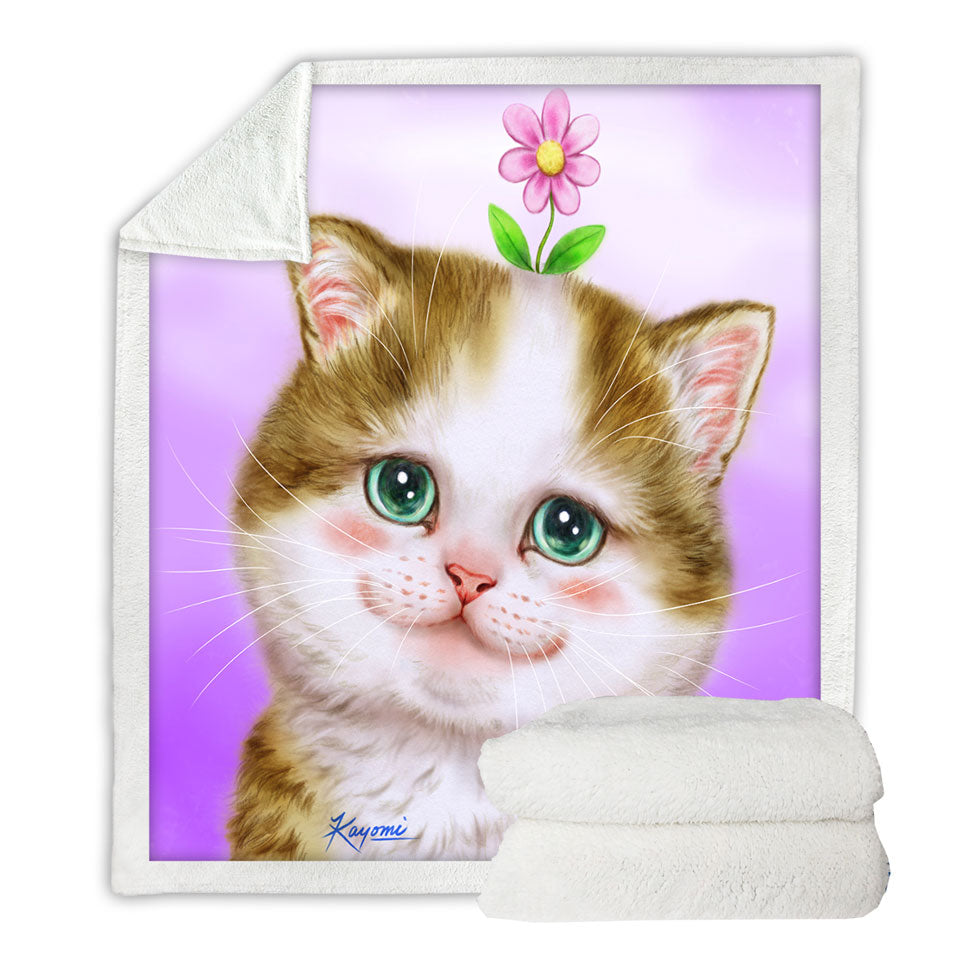 Cute Lightweight Blankets Cats Prints Blushing Sweet Flower Kitten