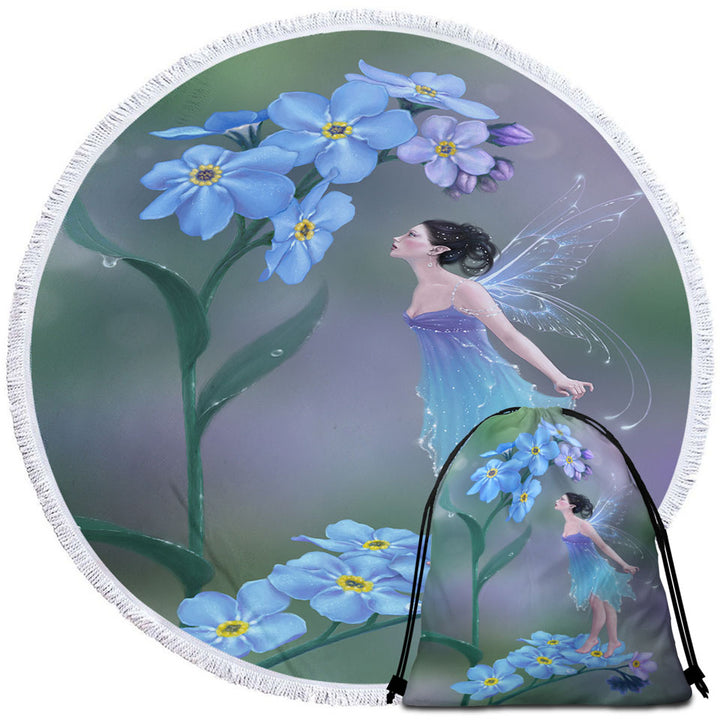 Cute Little Fairy and Purplish Blue Flowers Beach Towels