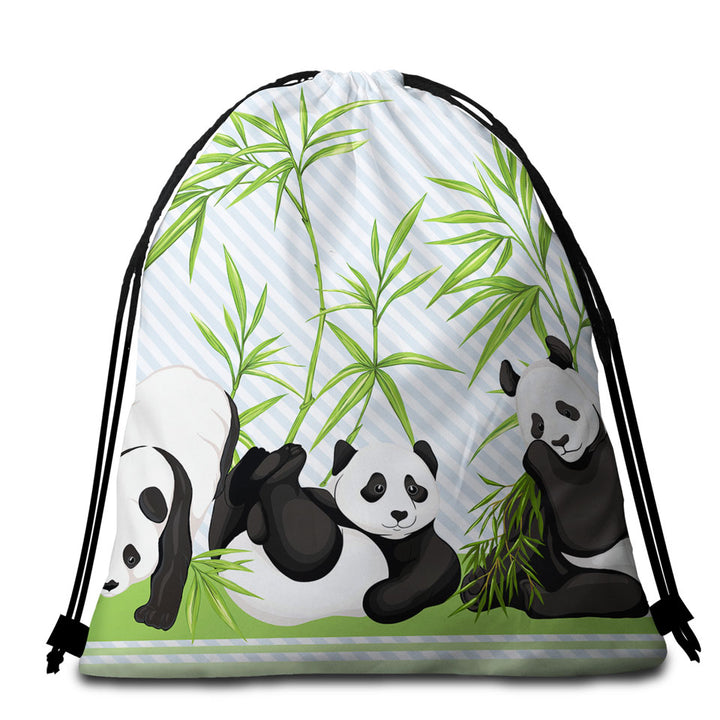 Cute Little Pandas and Bamboo Beach Towel Bags