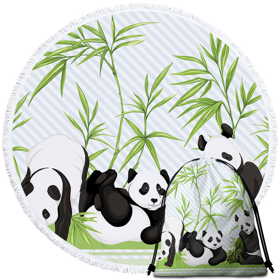 Cute Little Pandas and Bamboo Round Beach Towel