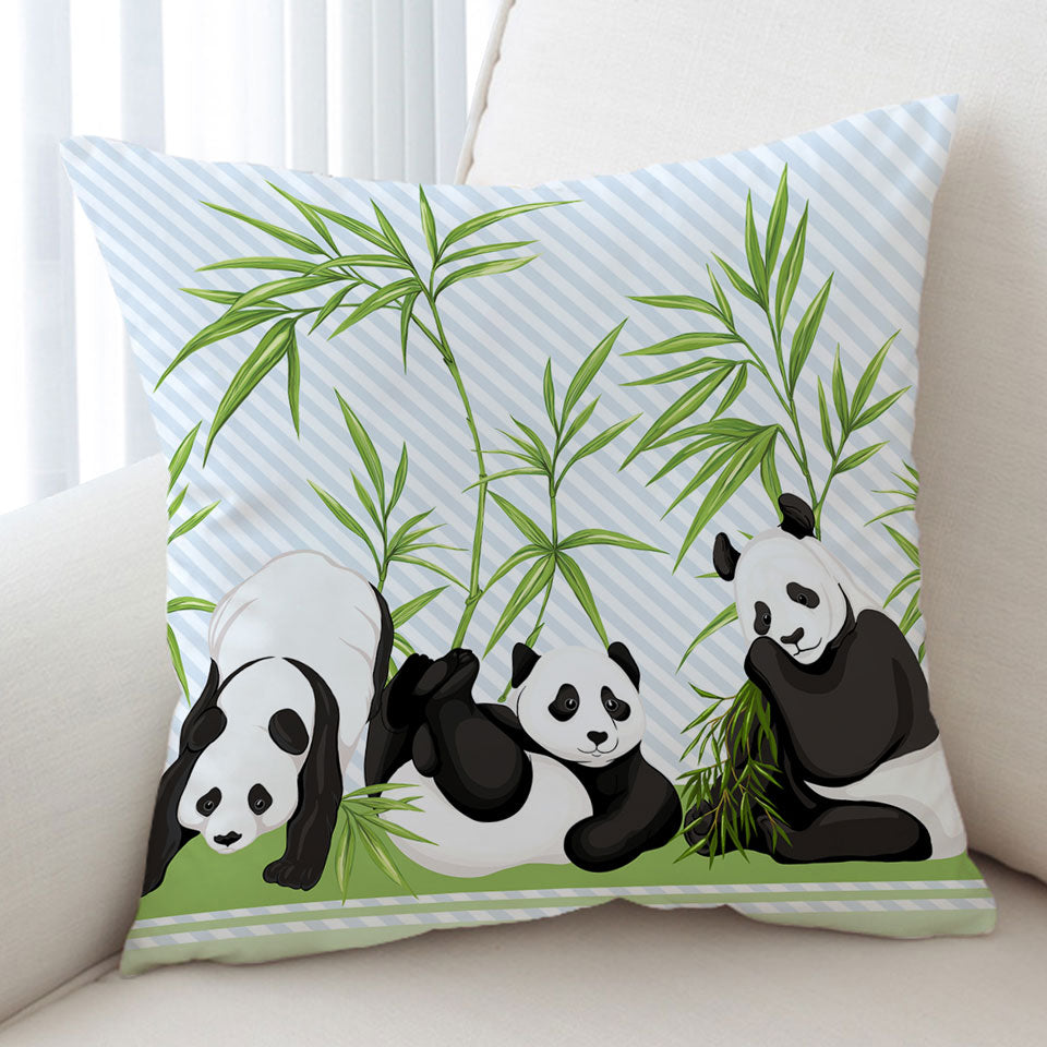 Cute Little Pandas and Bamboo Throw Pillow Cover