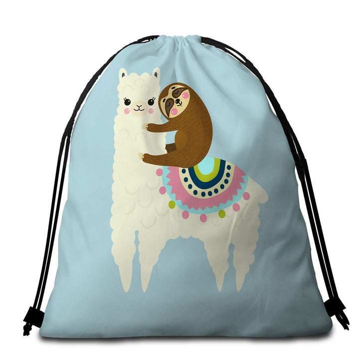 Cute Llama and Sloth Beach Towel Bags for Kids