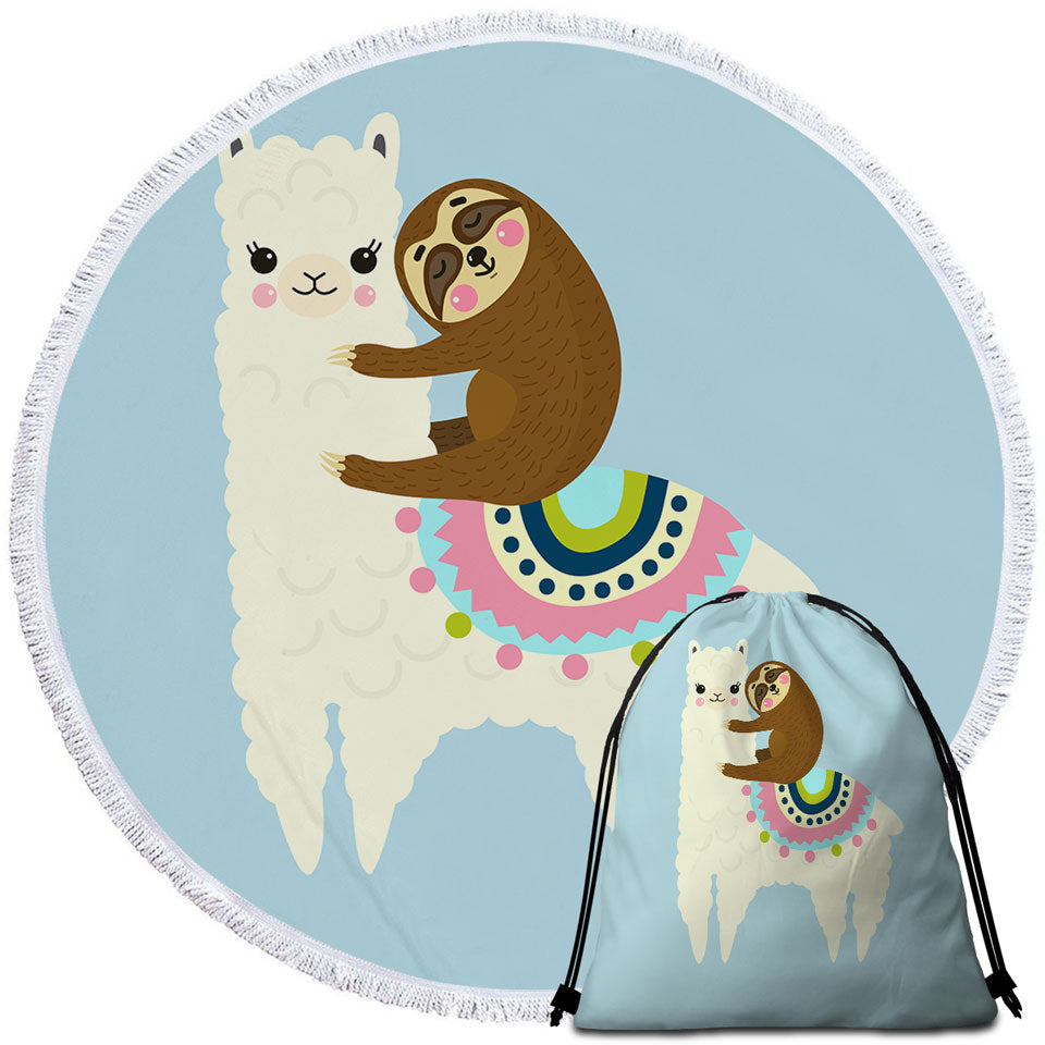 Cute Llama and Sloth Beach Towels and Bags Set for Kids