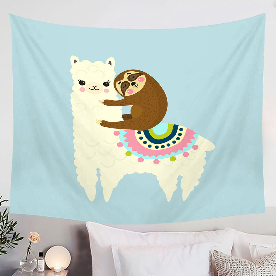 Cute Llama and Sloth Wall Decor Tapestry for Kids