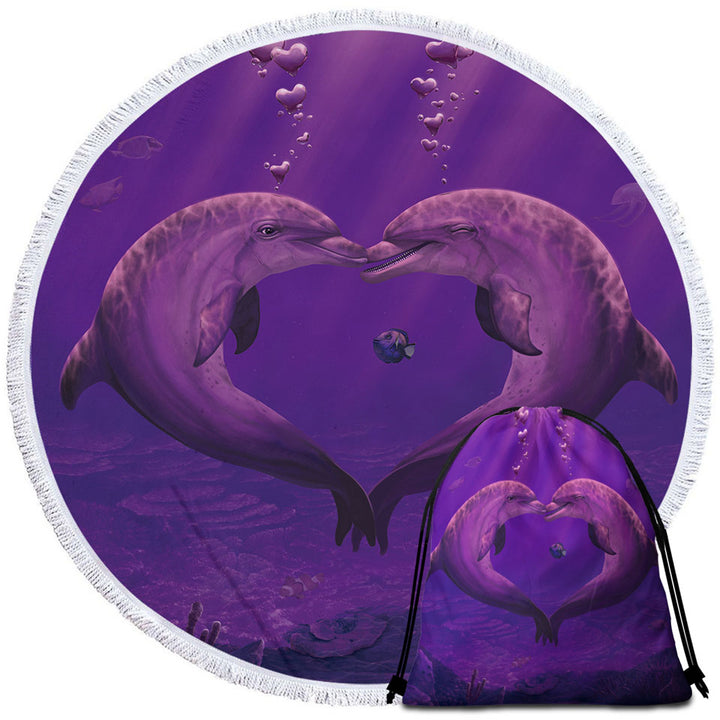 Cute Marine Life Art Heart Shape Dolphins Beach Towels and Bags Set
