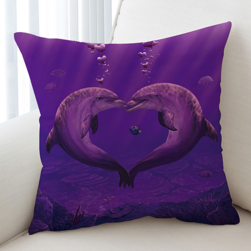 Cute Marine Life Art Heart Shape Dolphins Cushions